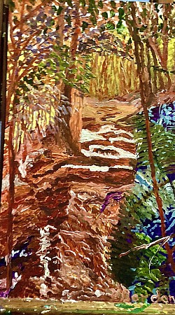Walk From the Valley. Acrylic on board  310 x 520 $185