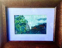 Mist over the Escarpment near the Gross River.  Acrylic on canvas.  180 x 100.   $$95