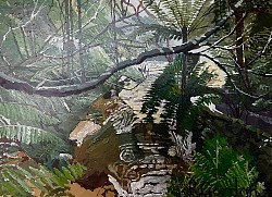 Creek at the Cliff Near the Leura Cascades.  Acrylic on board  870 x630   $410